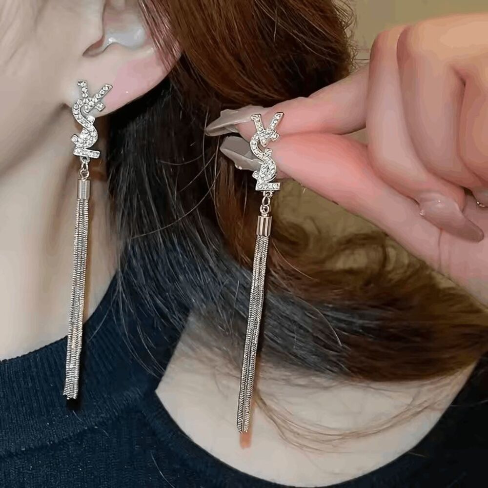 Diamond Gold Plated Letter Tassel Earrings